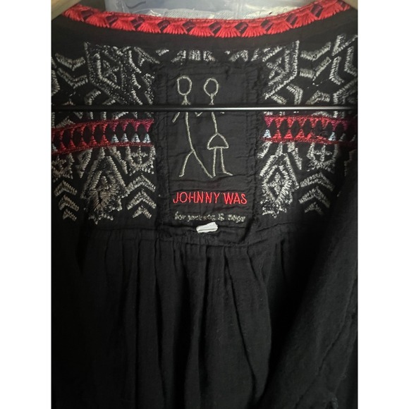 JOHNNY WAS Black Embroidered Tassel POA Gauze Tunic Top Boho Festival Size S - Picture 5 of 8